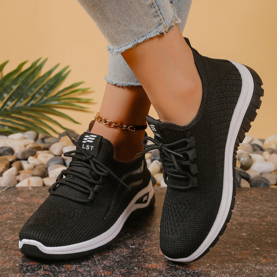 Women's Lace-Up Shoes with Openwork Upper and Treaded Sole