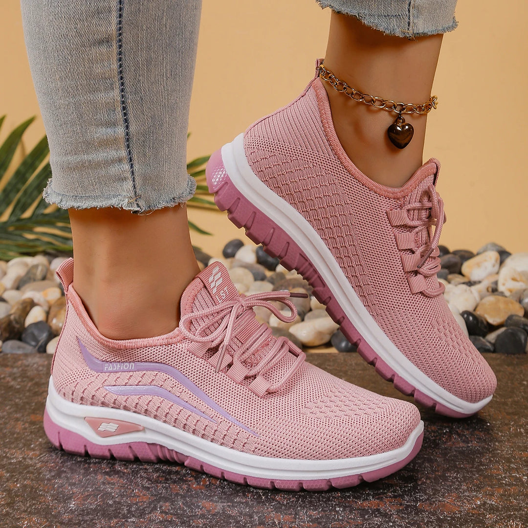 Women's Lace-Up Shoes with Openwork Upper and Treaded Sole