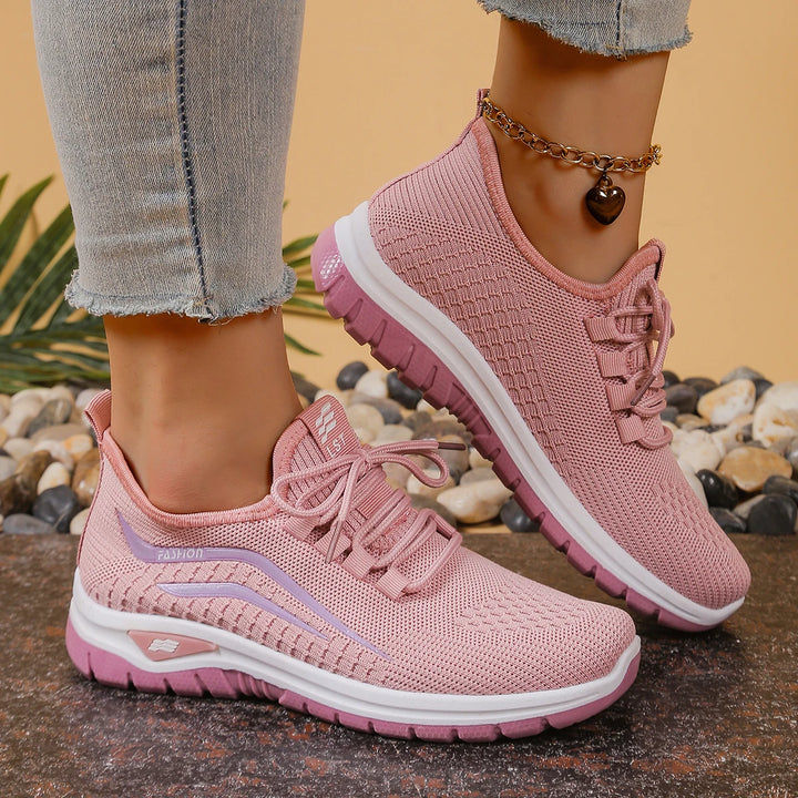 Women's Lace-Up Shoes with Openwork Upper and Treaded Sole