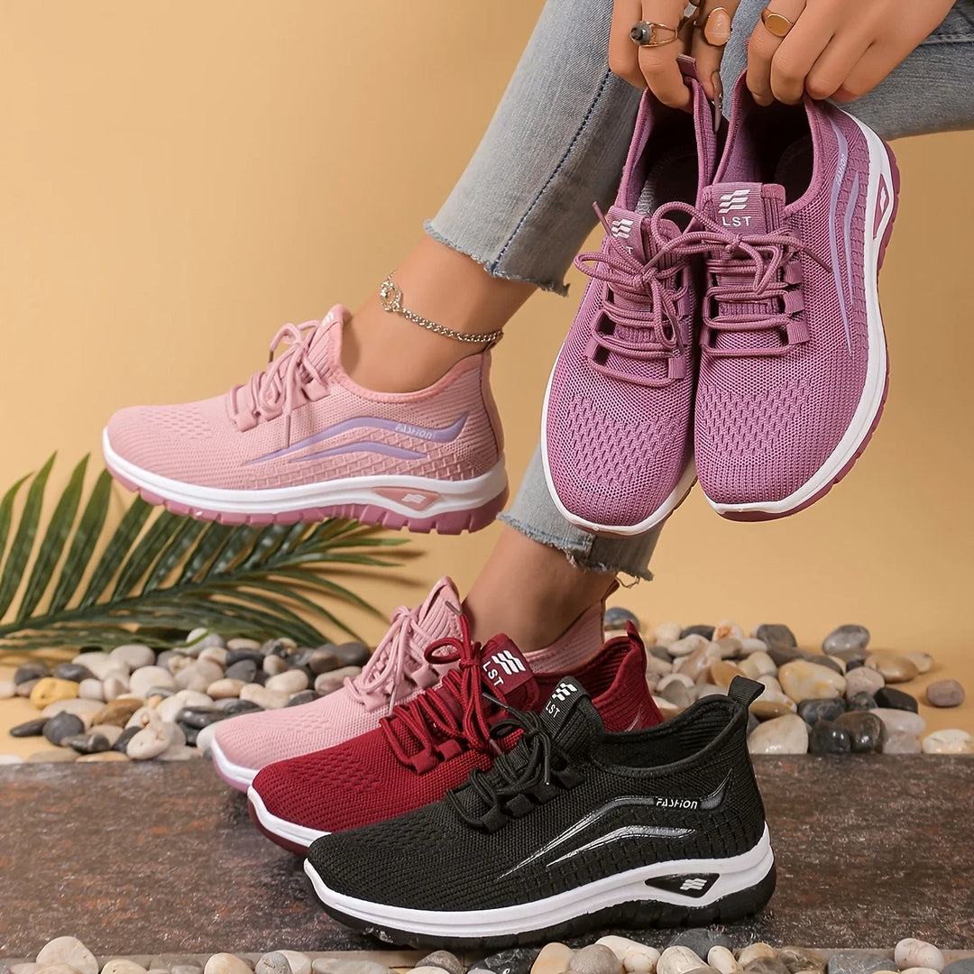 Women's Lace-Up Shoes with Openwork Upper and Treaded Sole