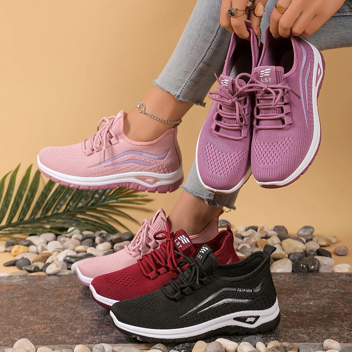 Women's Lace-Up Shoes with Openwork Upper and Treaded Sole