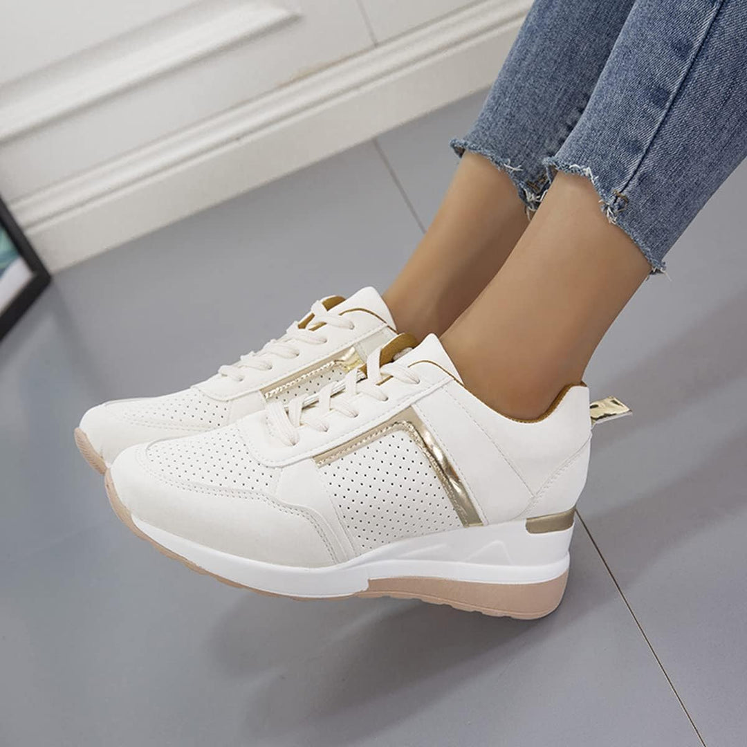 Women’s Lace-Up Shoes with Perforated Side Panel and Thick Sole