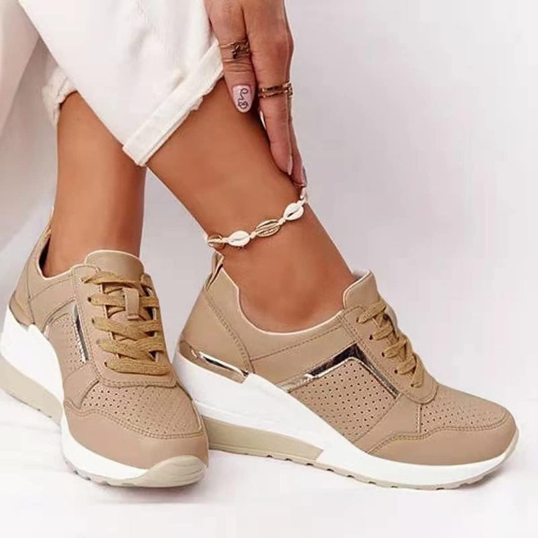 Women’s Lace-Up Shoes with Perforated Side Panel and Thick Sole