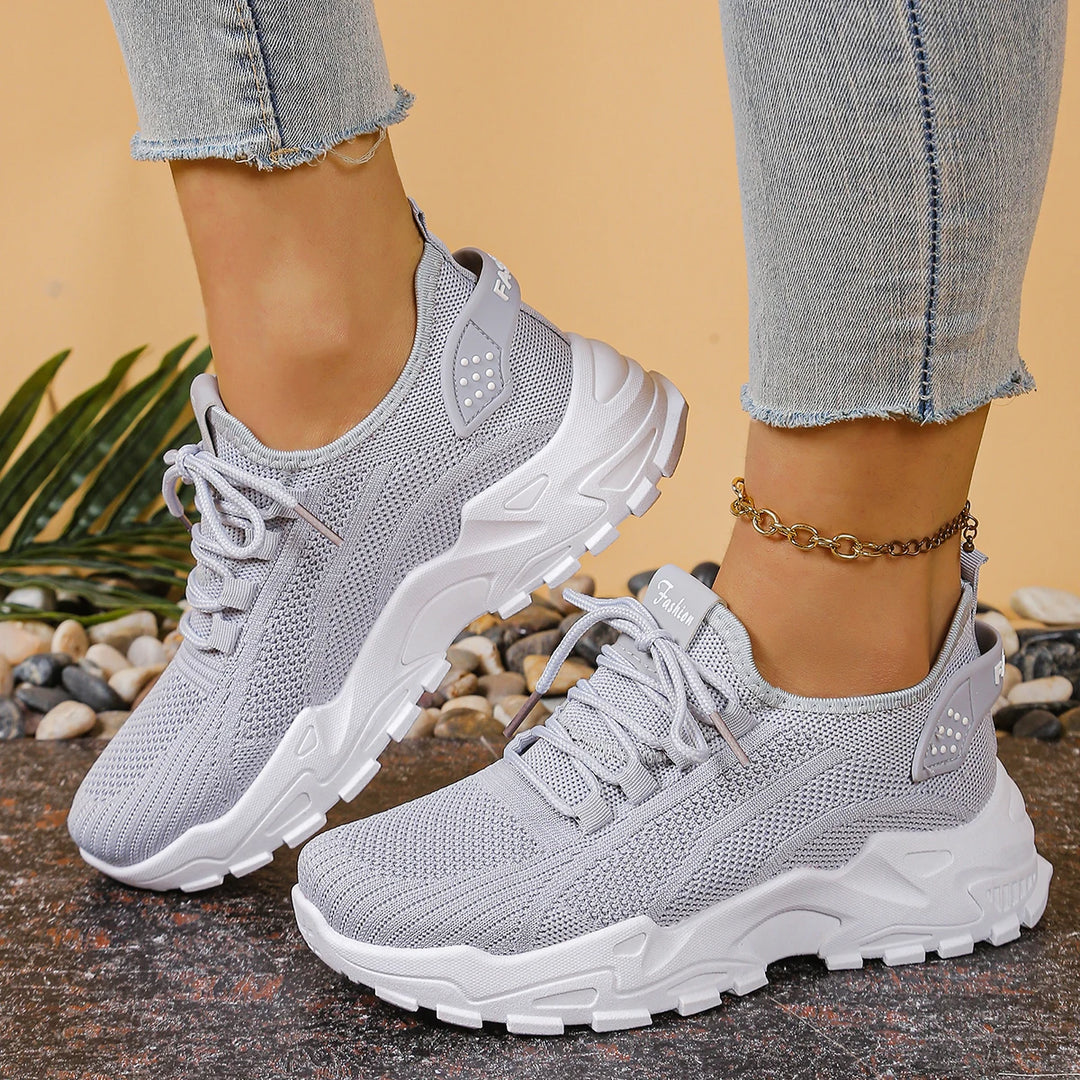 Women’s Lace-Up Shoes with Perforated Upper and Rounded Toe