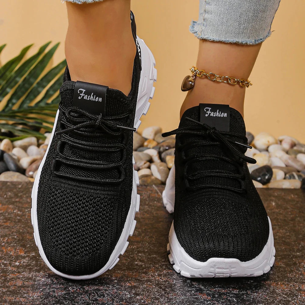 Women’s Lace-Up Shoes with Perforated Upper and Rounded Toe