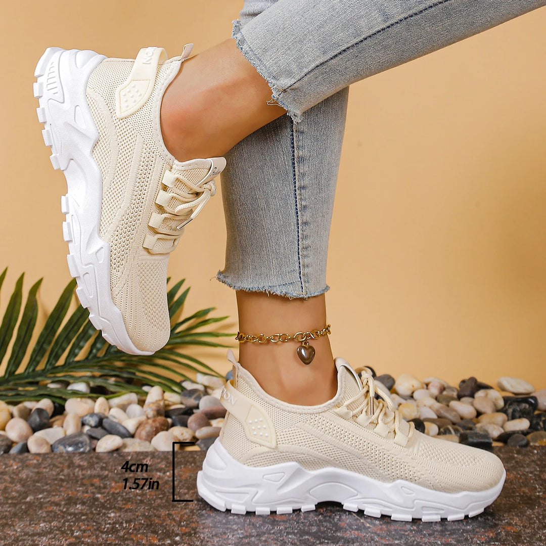 Women’s Lace-Up Shoes with Perforated Upper and Rounded Toe