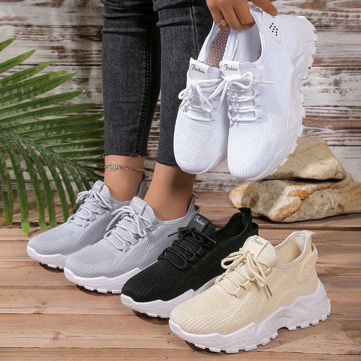 Women’s Lace-Up Shoes with Perforated Upper and Rounded Toe