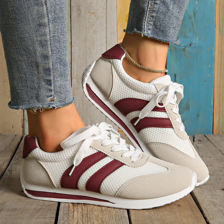 Women's Lace-Up Shoes with Side Stripes and Stitching on the Upper