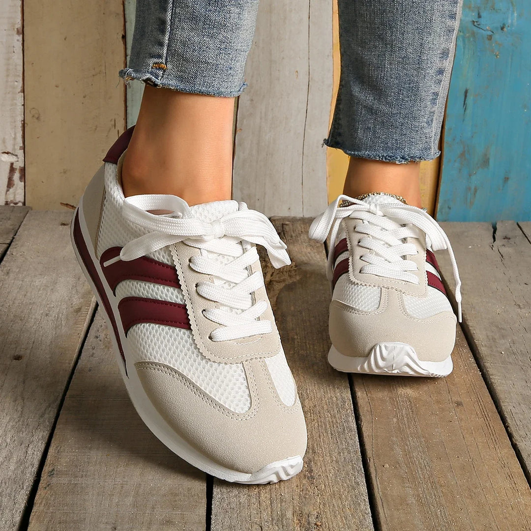 Women's Lace-Up Shoes with Side Stripes and Stitching on the Upper