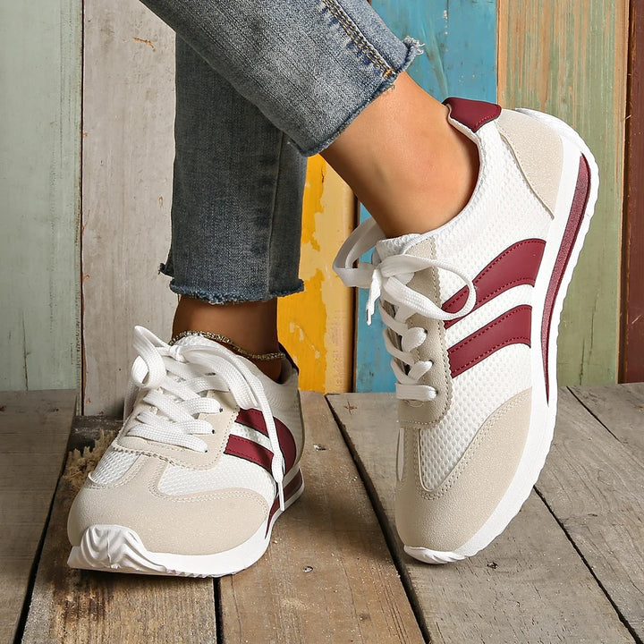 Women's Lace-Up Shoes with Side Stripes and Stitching on the Upper