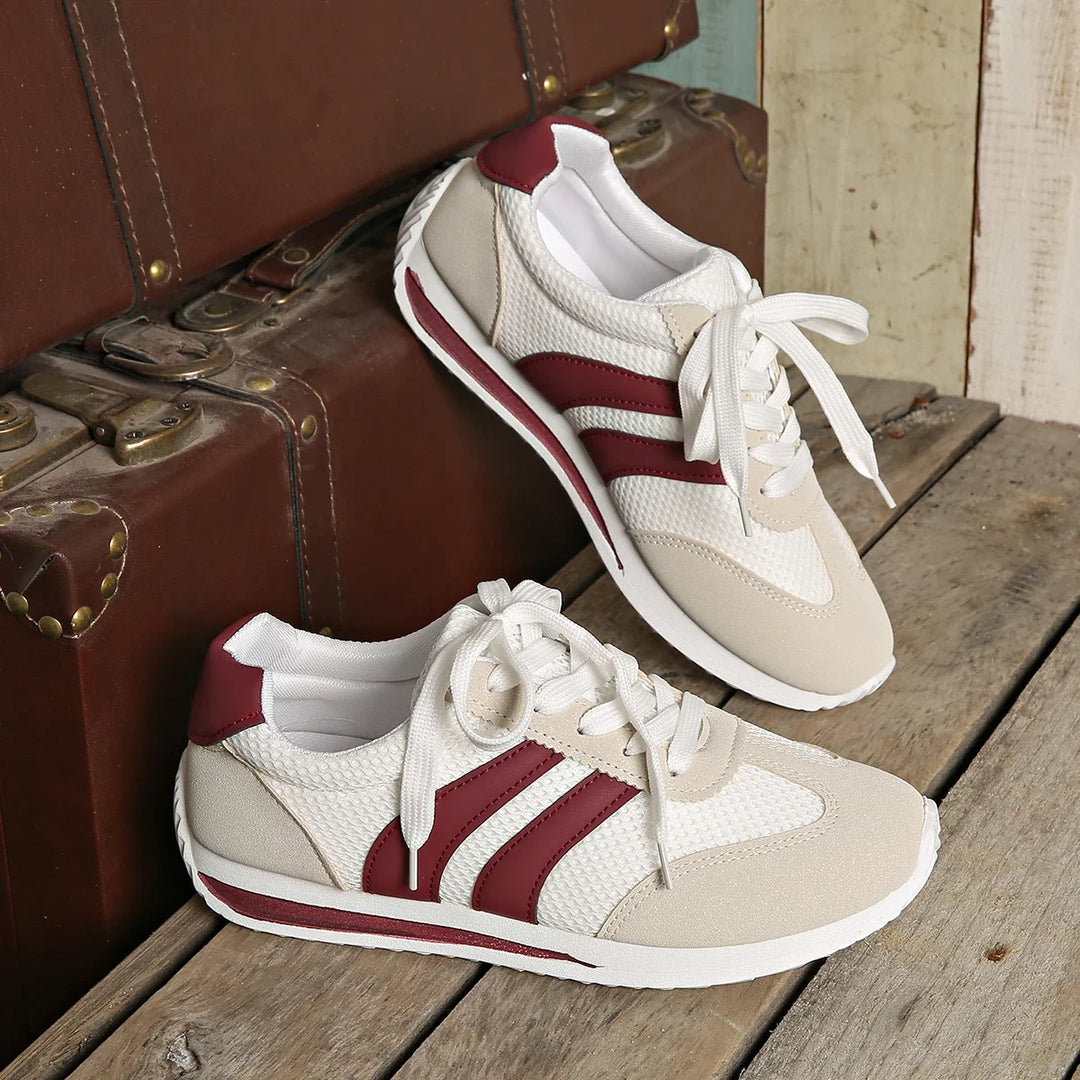 Women's Lace-Up Shoes with Side Stripes and Stitching on the Upper