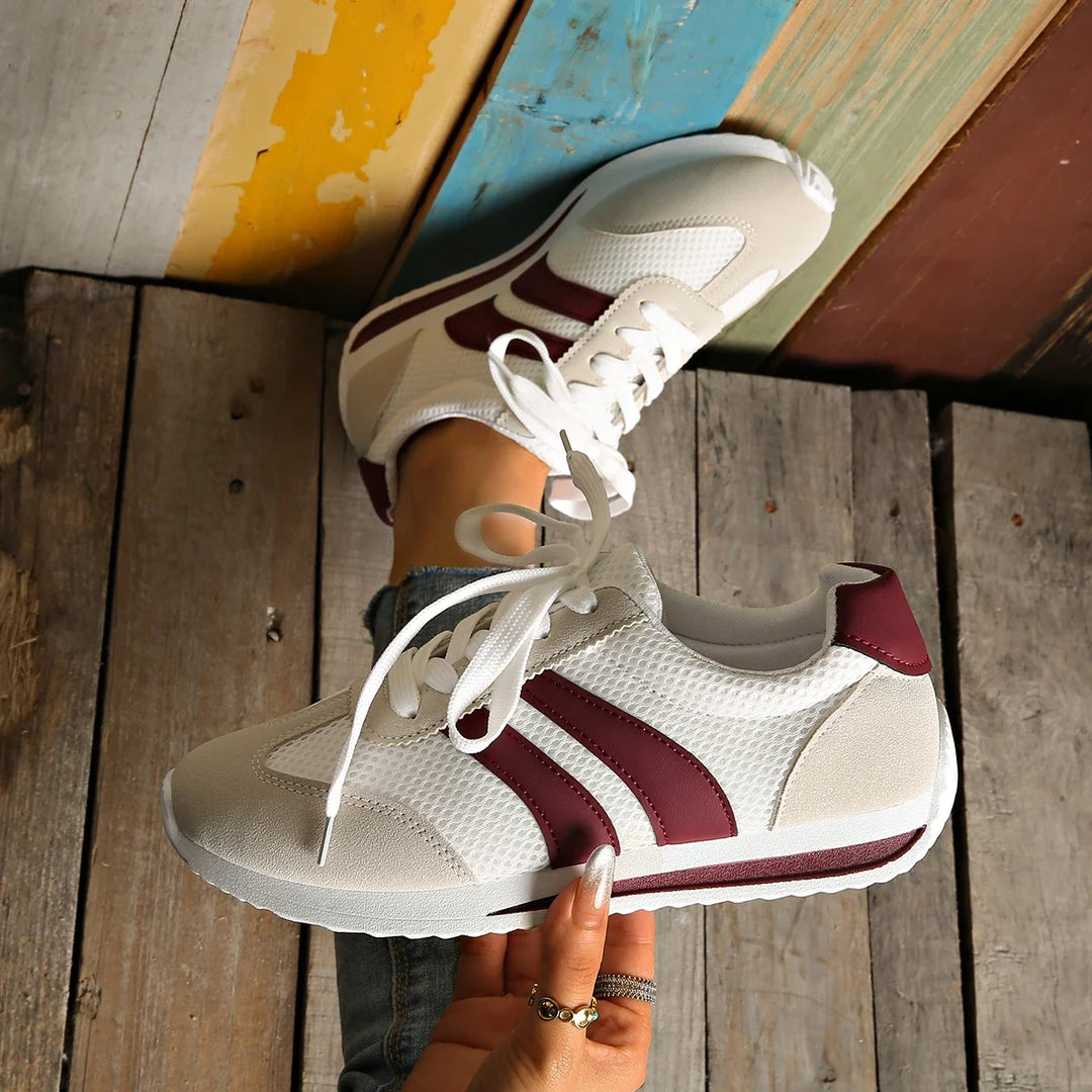 Women's Lace-Up Shoes with Side Stripes and Stitching on the Upper