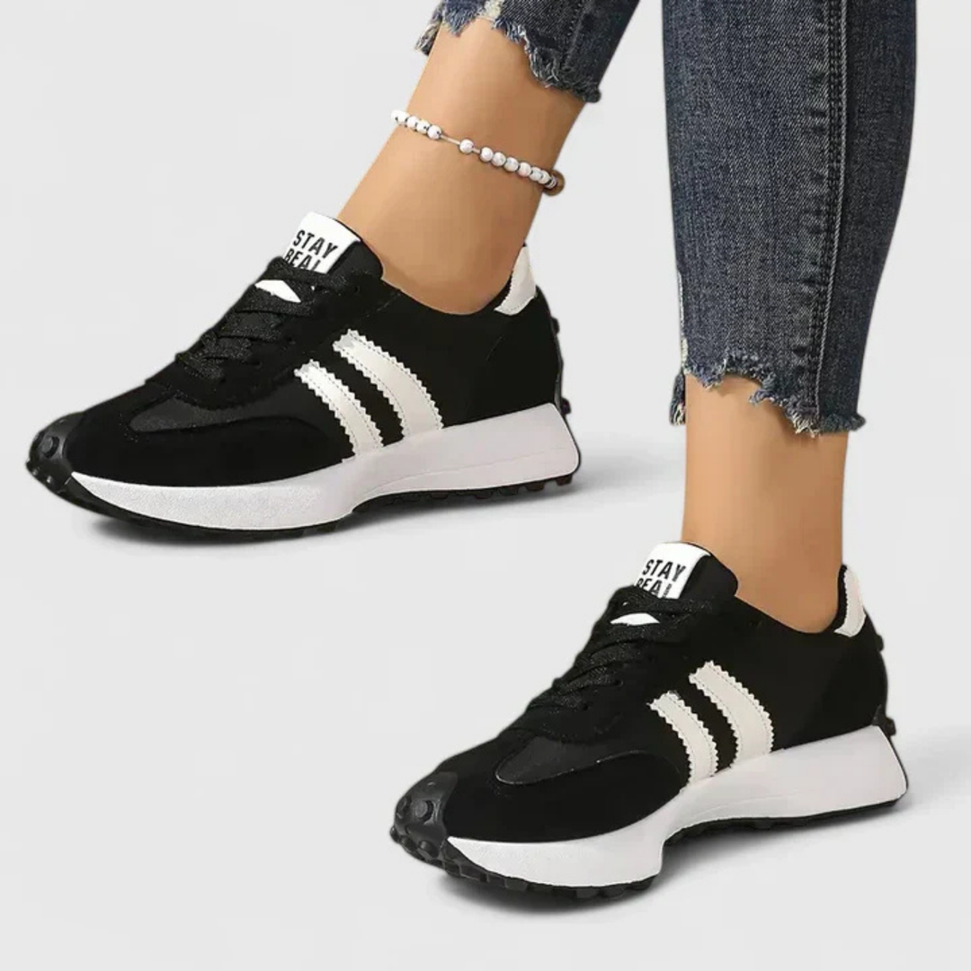 Women's Lace Up Sneakers with Platform Sole and Two Stripe Design