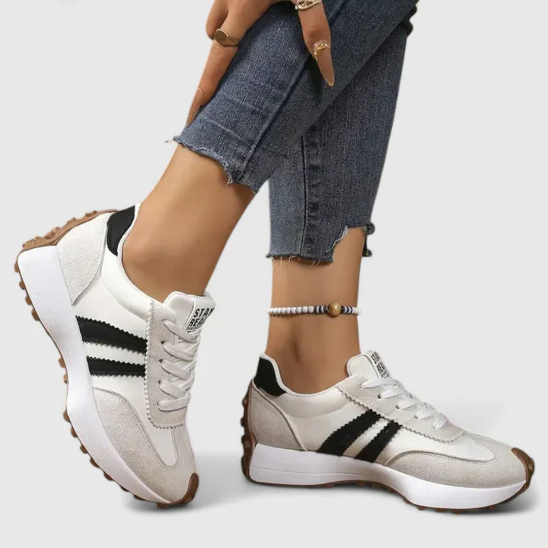 Women's Lace Up Sneakers with Platform Sole and Two Stripe Design