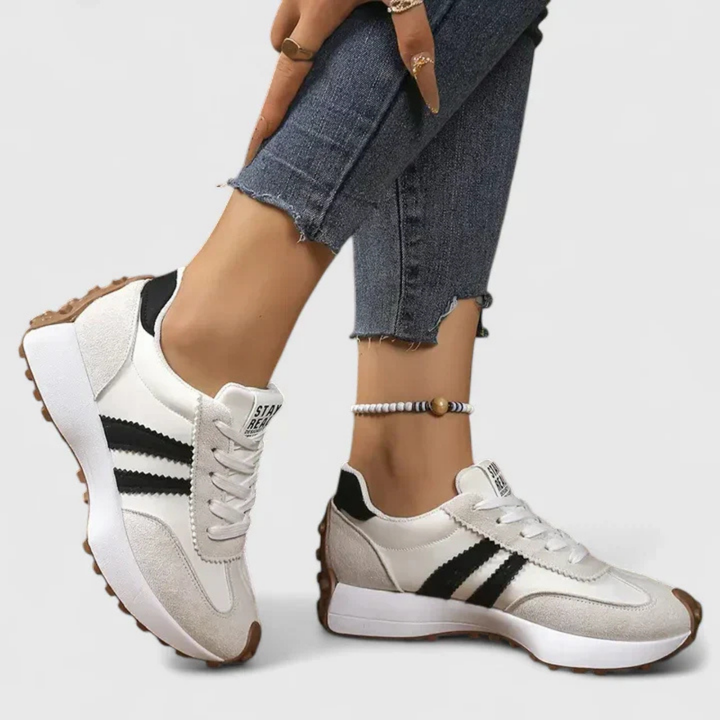 Women's Lace Up Sneakers with Platform Sole and Two Stripe Design