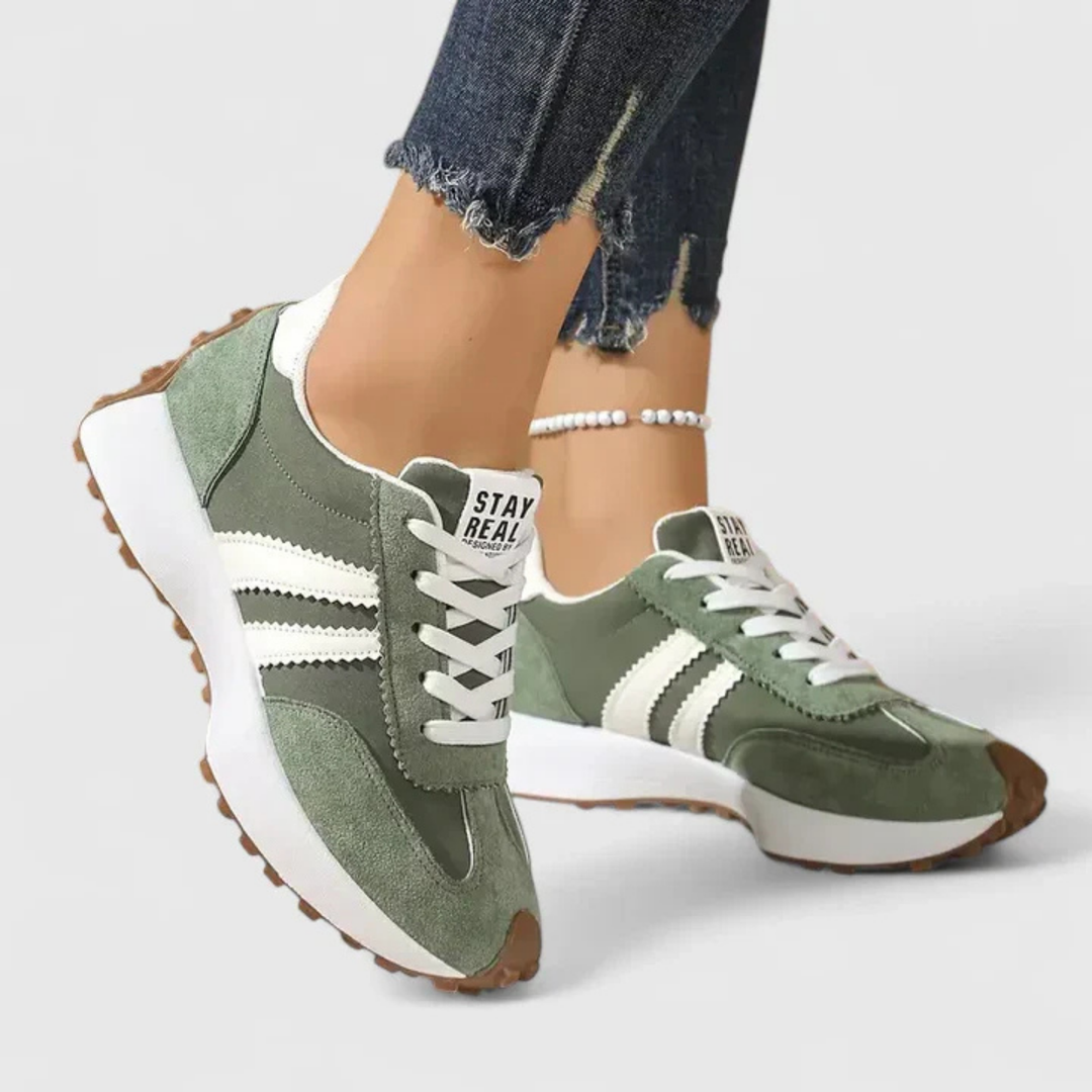 Women's Lace Up Sneakers with Platform Sole and Two Stripe Design