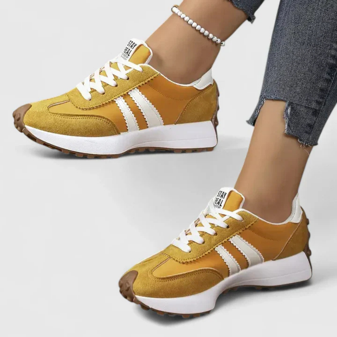 Women's Lace Up Sneakers with Platform Sole and Two Stripe Design