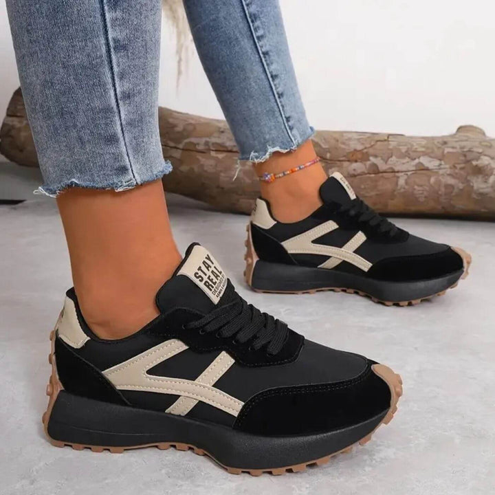 Women's Lace-Up Sneakers with Textured Panels and Patterned Outsole