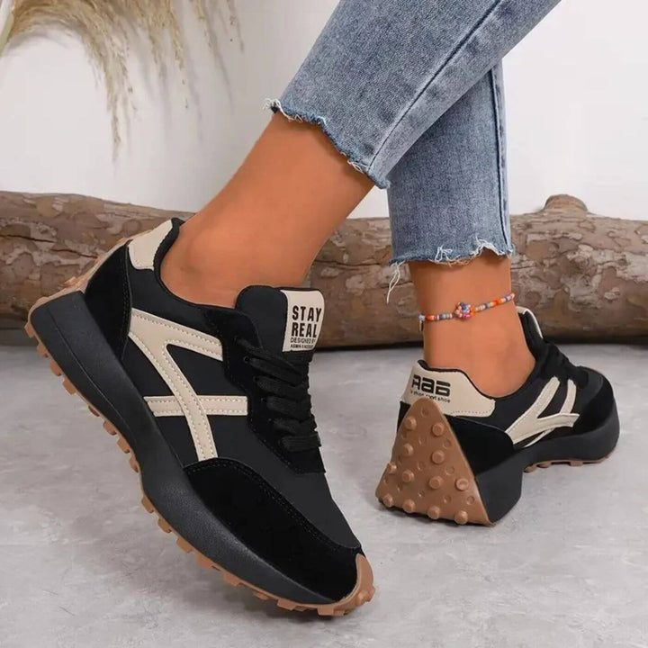 Women's Lace-Up Sneakers with Textured Panels and Patterned Outsole