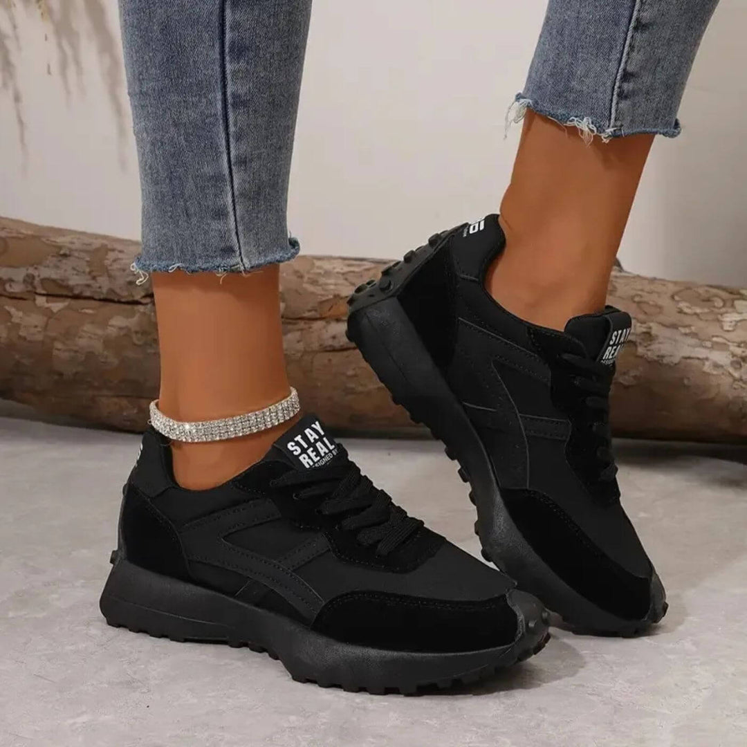 Women's Lace-Up Sneakers with Textured Panels and Patterned Outsole
