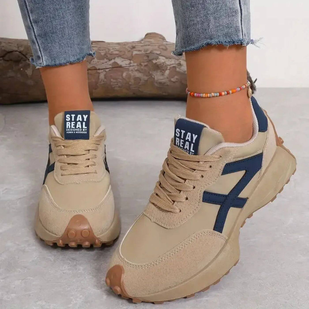 Women's Lace-Up Sneakers with Textured Panels and Patterned Outsole