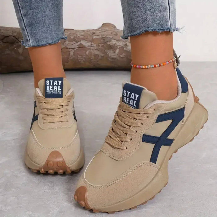 Women's Lace-Up Sneakers with Textured Panels and Patterned Outsole