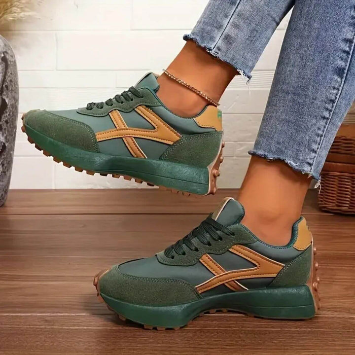Women's Lace-Up Sneakers with Textured Panels and Patterned Outsole