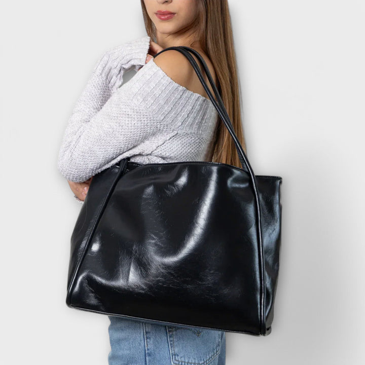 Women’s Large Shoulder Bag with Double Handle and Glossy Finish