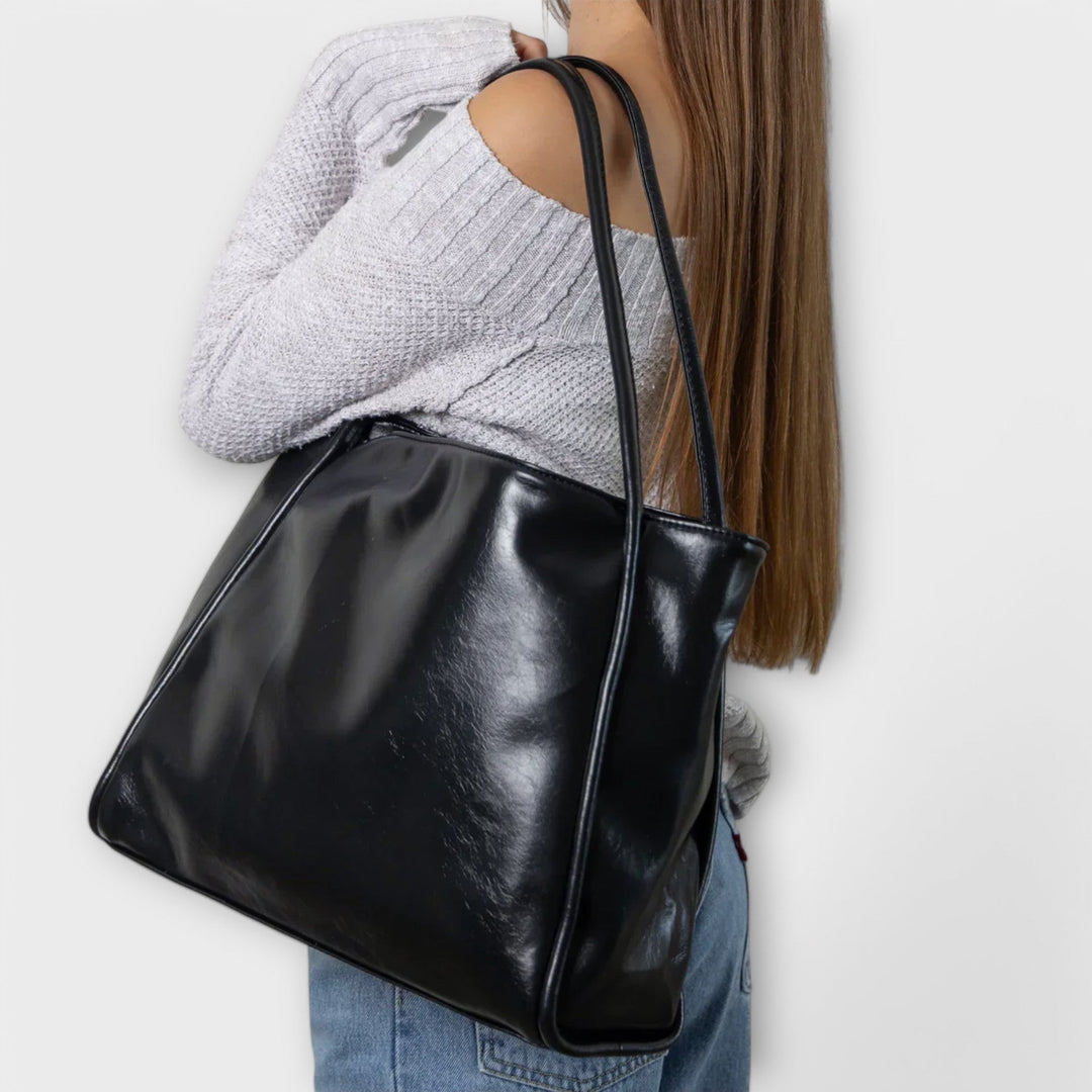Women’s Large Shoulder Bag with Double Handle and Glossy Finish