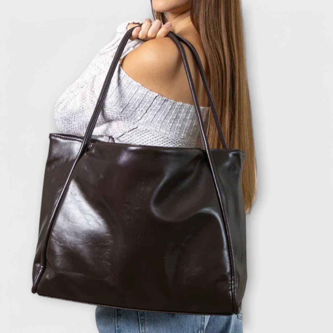Women’s Large Shoulder Bag with Double Handle and Glossy Finish