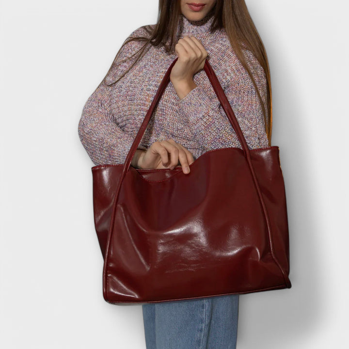 Women’s Large Shoulder Bag with Double Handle and Glossy Finish