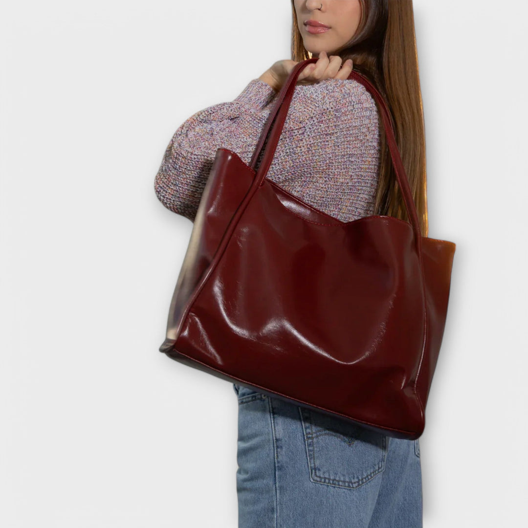 Women’s Large Shoulder Bag with Double Handle and Glossy Finish