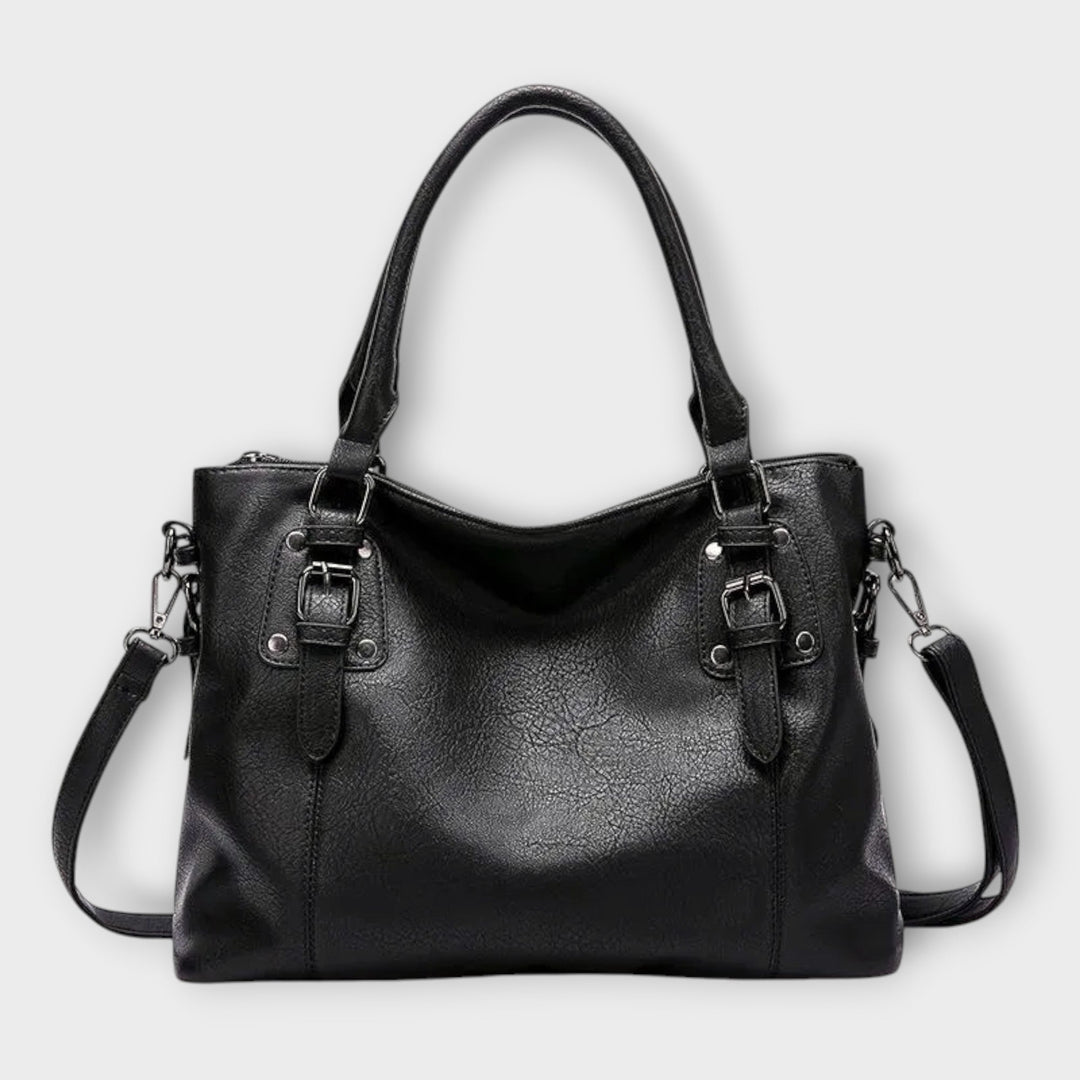 Women’s Large Shoulder Bag with Double Top Handle and Buckle Strap Detail