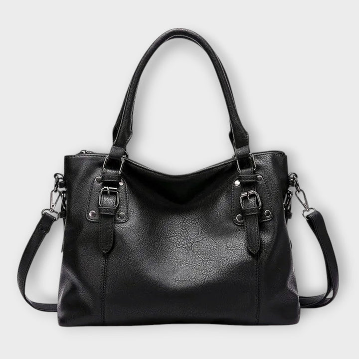 Women’s Large Shoulder Bag with Double Top Handle and Buckle Strap Detail