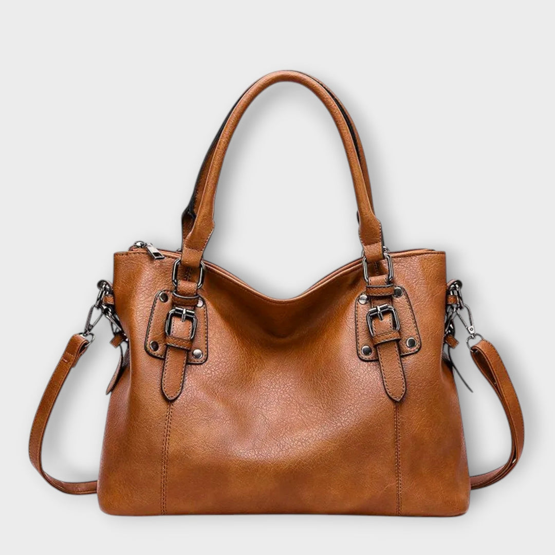 Women’s Large Shoulder Bag with Double Top Handle and Buckle Strap Detail