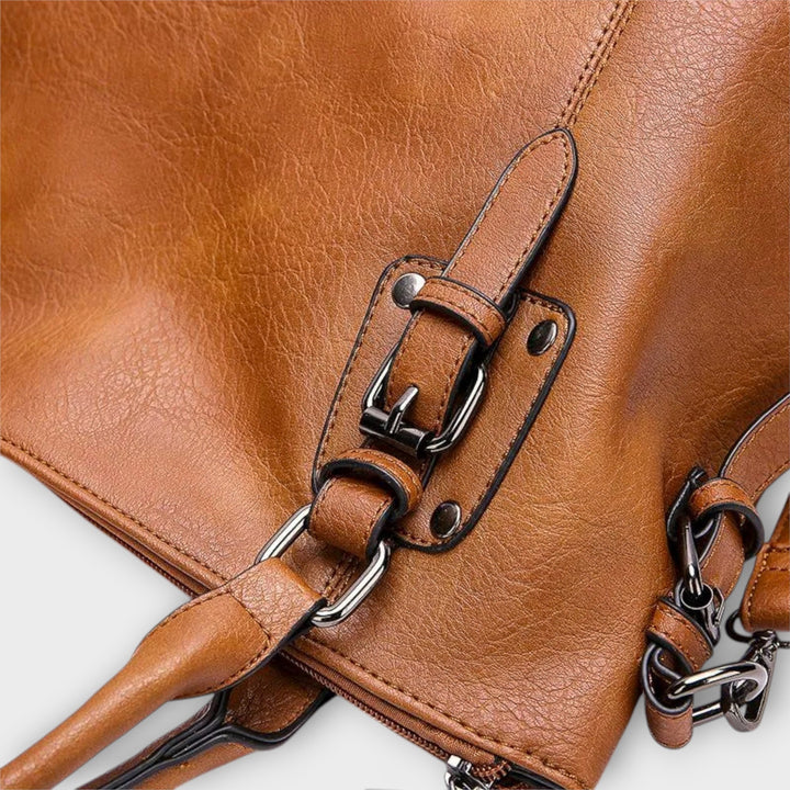 Women’s Large Shoulder Bag with Double Top Handle and Buckle Strap Detail