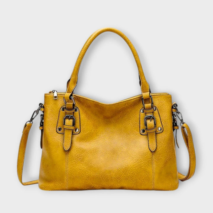 Women’s Large Shoulder Bag with Double Top Handle and Buckle Strap Detail