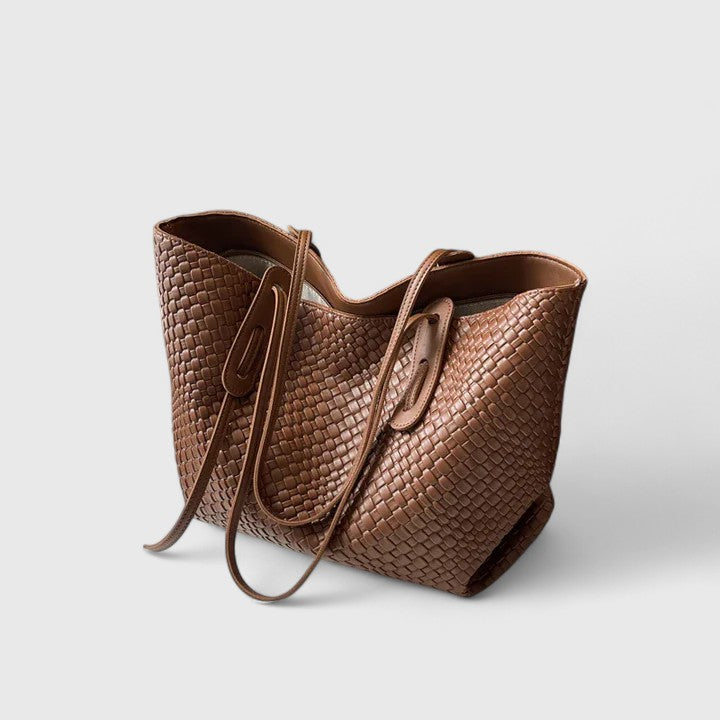 Women's Large Shoulder Tote Bag with Woven Texture and Dual Straps