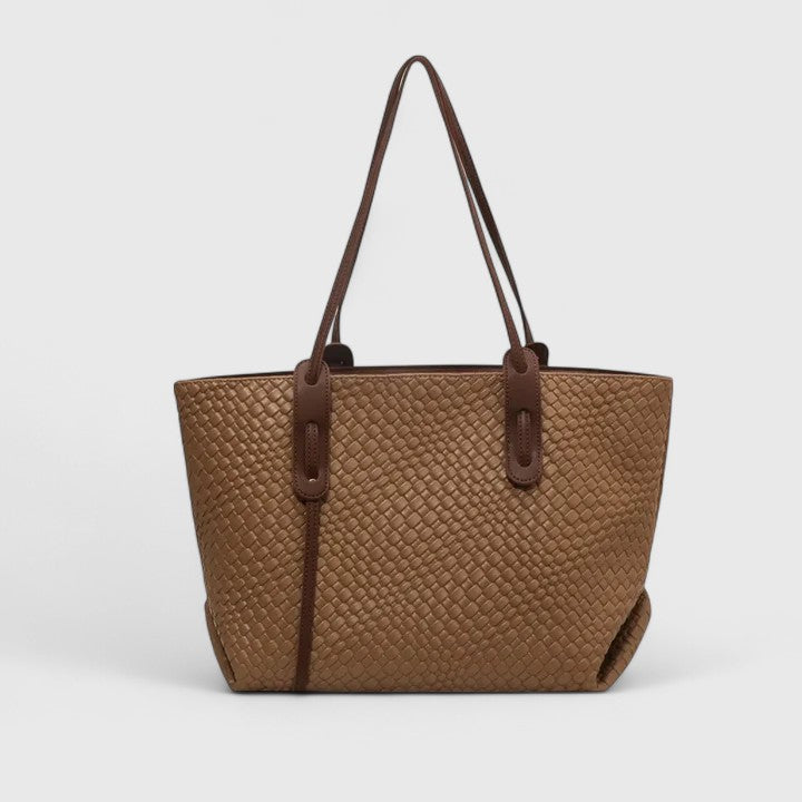Women's Large Shoulder Tote Bag with Woven Texture and Dual Straps