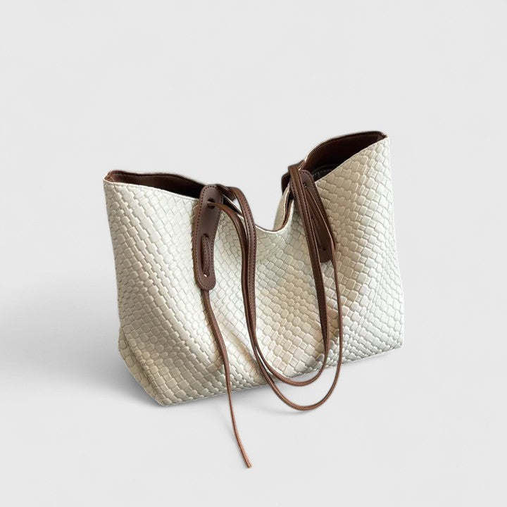 Women's Large Shoulder Tote Bag with Woven Texture and Dual Straps