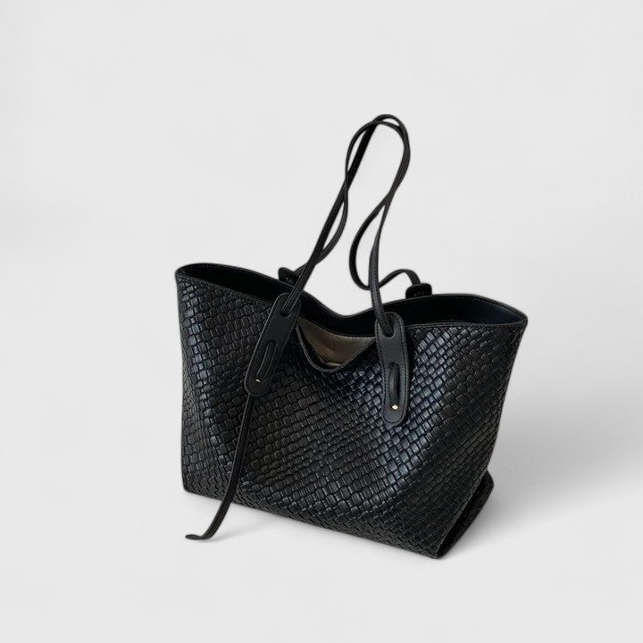 Women's Large Shoulder Tote Bag with Woven Texture and Dual Straps