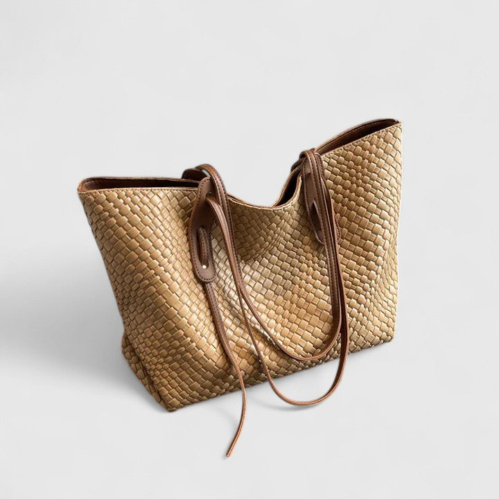 Women's Large Shoulder Tote Bag with Woven Texture and Dual Straps