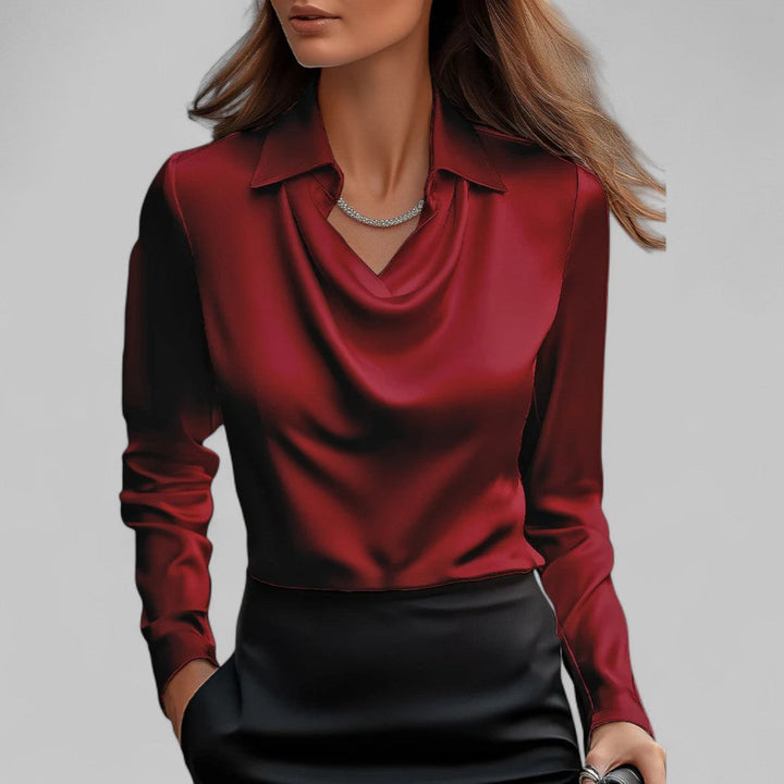 Women’s Long Sleeve Blouse with Cowl Neck and Pointed Collar
