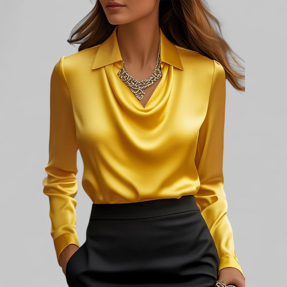 Women’s Long Sleeve Blouse with Cowl Neck and Pointed Collar