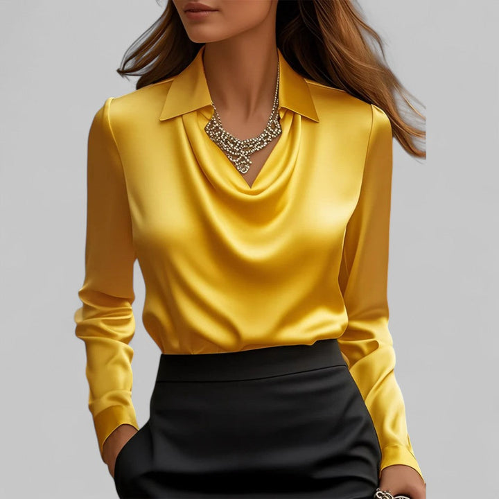 Women’s Long Sleeve Blouse with Cowl Neck and Pointed Collar