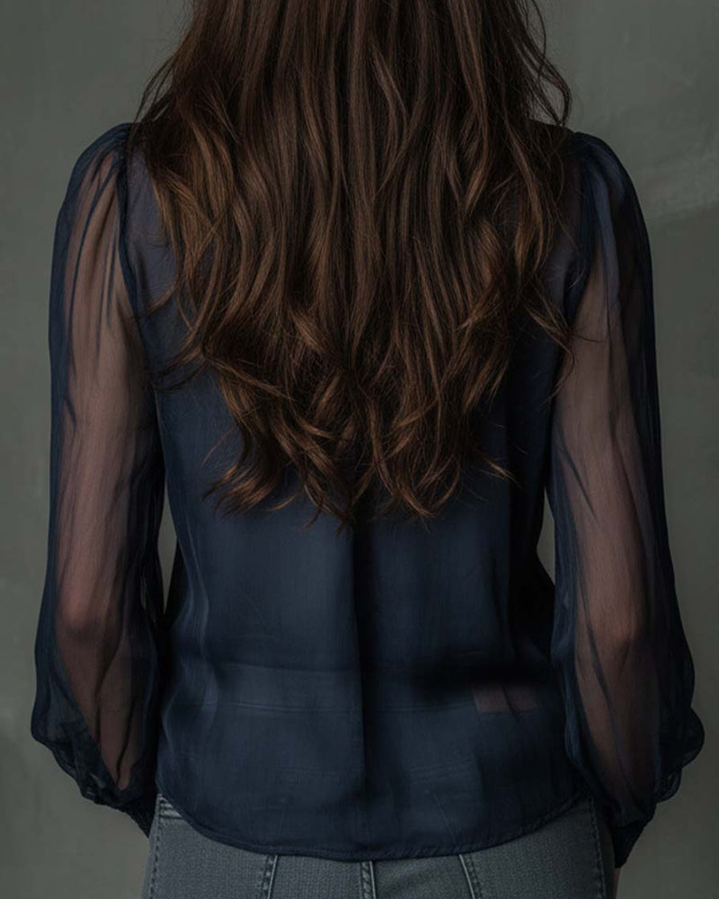 Women’s Long Sleeve Blouse with Front Zipper Closure and Smocked Cuffs