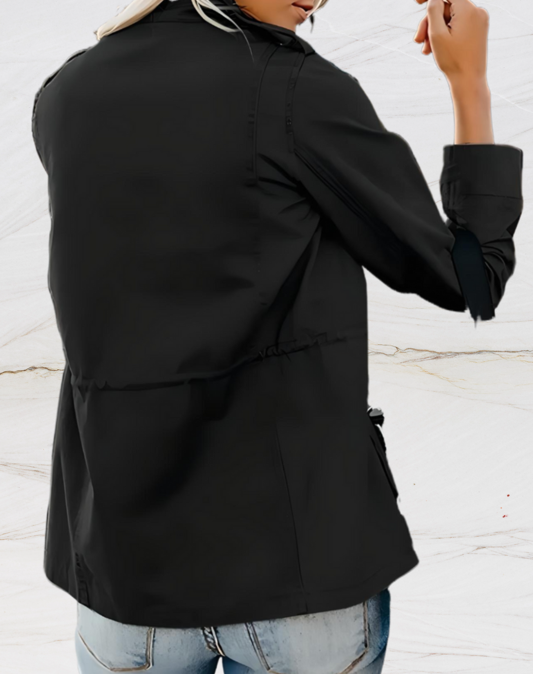 Women's Long-Sleeve Jacket with Snap-Button Collar and Flap Pockets