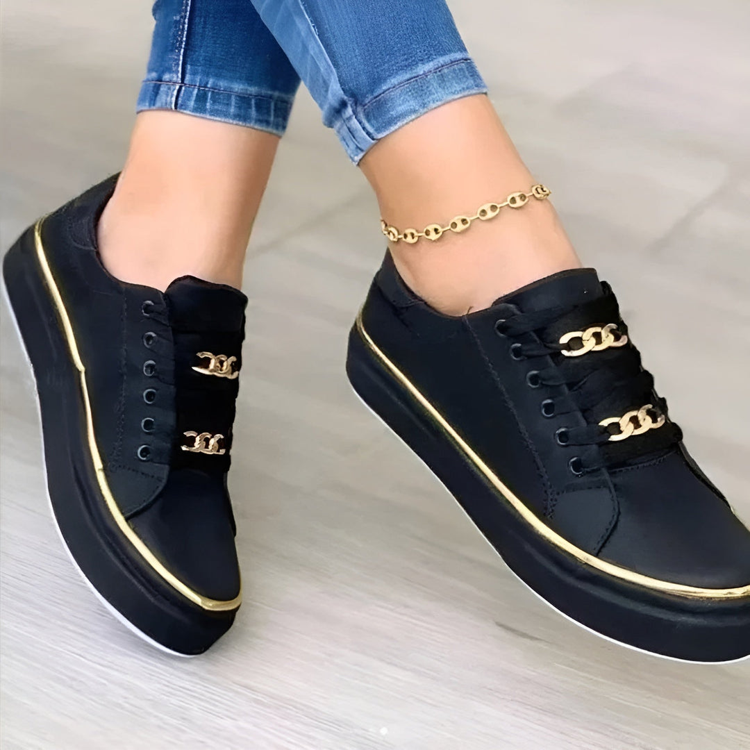 Women's Low Top Sneakers with Chain Links and Platform Soles