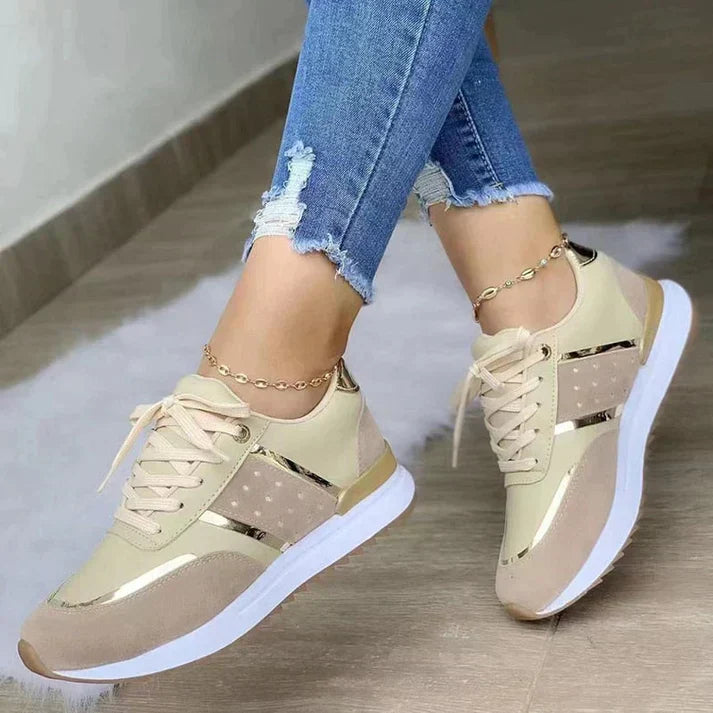Women's Low-Top Sneakers with Lace-Up and Contrasting Panels