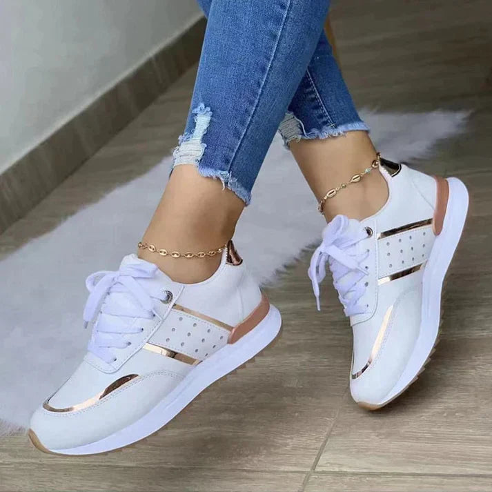 Women's Low-Top Sneakers with Lace-Up and Contrasting Panels